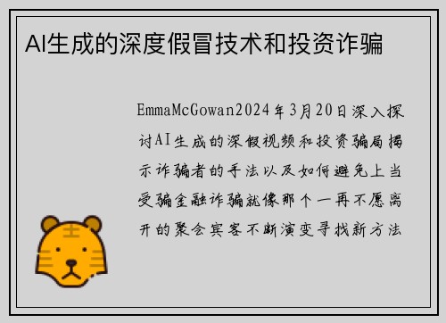 AI生成的深度假冒技术和投资诈骗