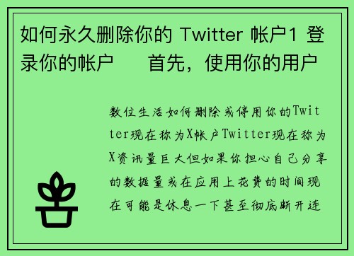 如何永久删除你的 Twitter 帐户1 登录你的帐户     首先，使用你的用户名
